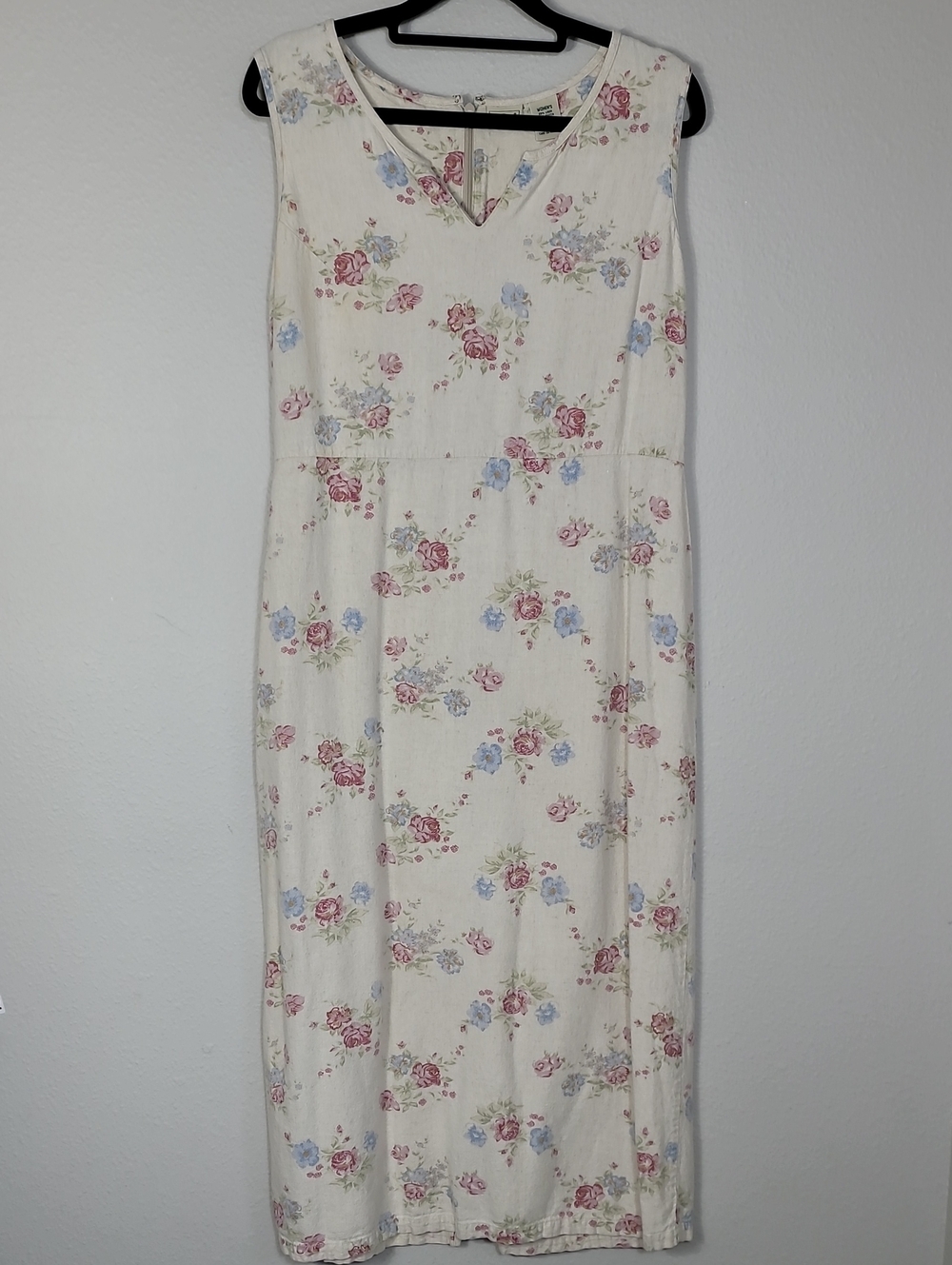Vintage L.L.Bean Linen Blend Floral Midi Dress Size Small Cottagecore Modest